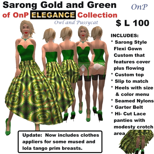 OnP Elegance Sarong Gold Green