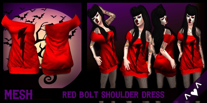 ^v^DRBC^v^Red Bolt Shoulder Dress