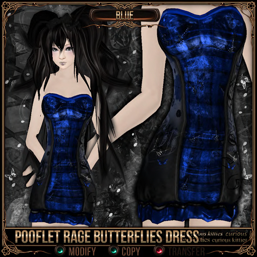 [Mesh] =^.^= Curious Kitties - Pooflet Rage Butterflies Dress - Blue