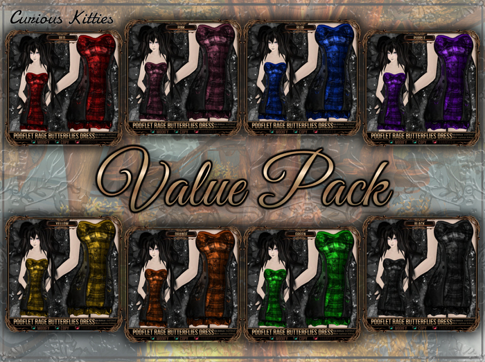 [Mesh] =^.^= Curious Kitties - Pooflet Rage Butterflies Dress - Value Pack