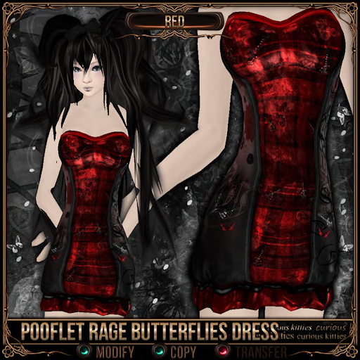 [Mesh] =^.^= Curious Kitties - Pooflet Rage Butterflies Dress - Red