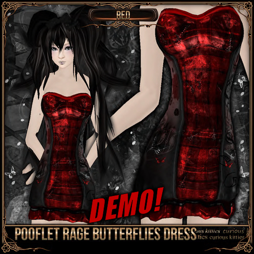 [Mesh] =^.^= Curious Kitties - Pooflet Rage Butterflies Dress - Red DEMO