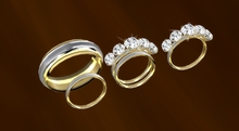 Troymart Silver & Gold Diamond Aura 5 Wedding Rings Set - Gem and Metal Color Change