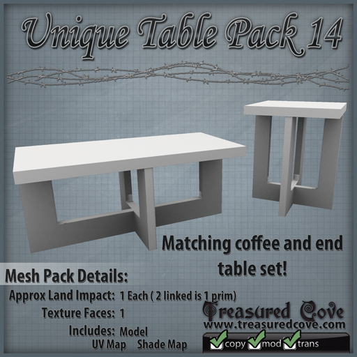 -TC- Unique Table Pack 14 Mesh 50% Discount!!