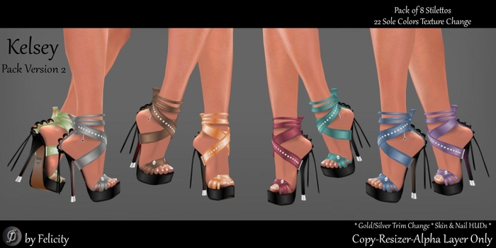*Felicity* Kelsey Stilettos Pack 2 -  8 Pack High Heels Shoes (Color Change Sole-22 Texture Options) Sculpted Shoes