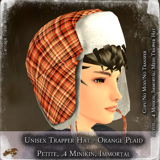 @CTM@ Trapper Hat (P/I Unisex) Orange Plaid