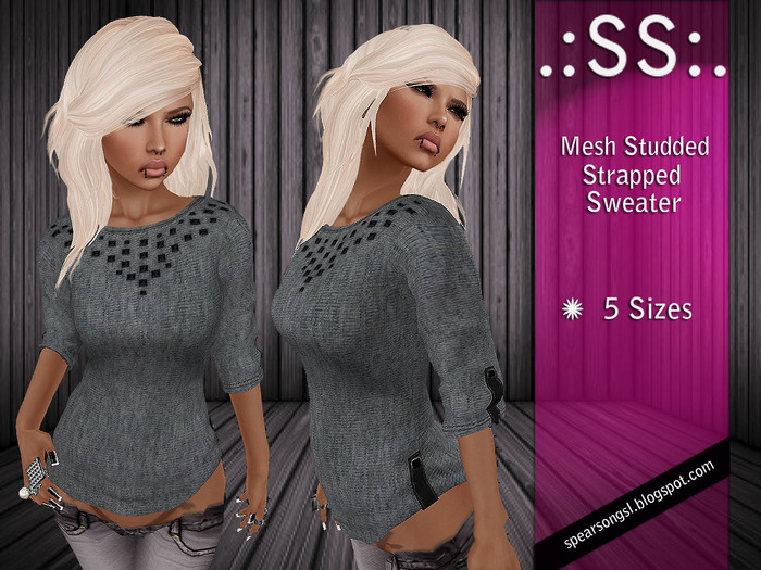 .:SS:. GREY MESH STUDDED STRAPPED SWEATER 