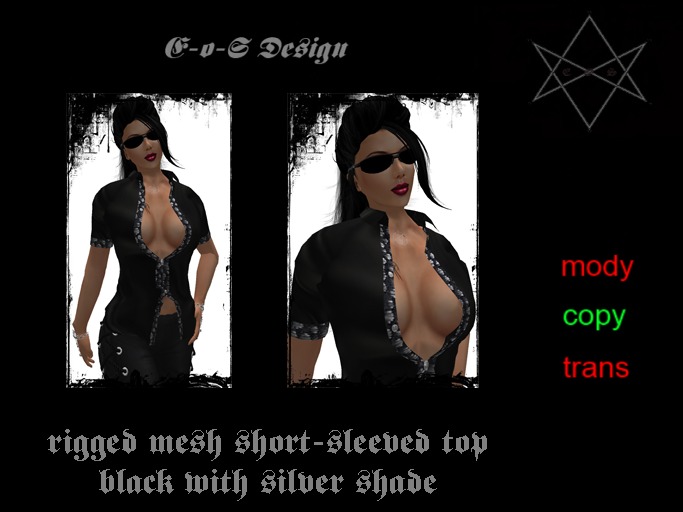 rigged mesh short-sleeved black silk silver shade