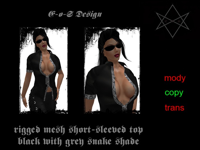 rigged mesh short-sleeved black silk snake grey