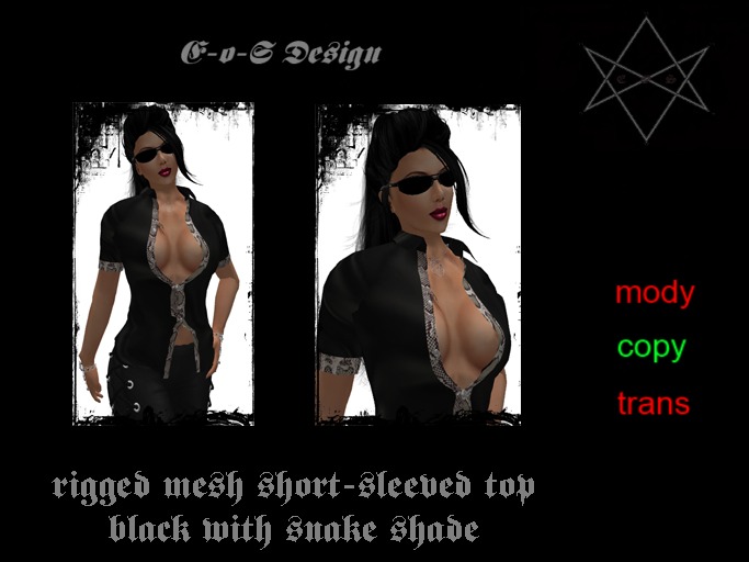 rigged mesh short-sleeved black silk snake
