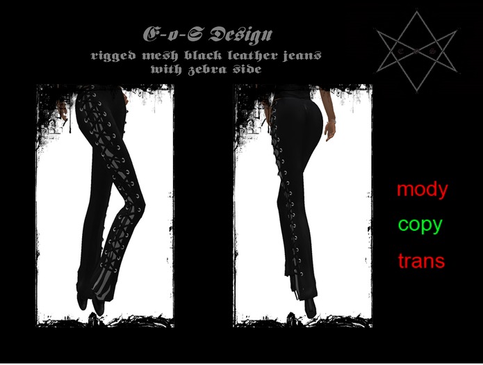 rigged mesh leather jeans zebra stripe