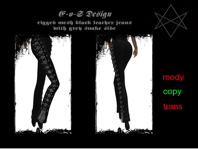 rigged mesh leather jeans snake grey