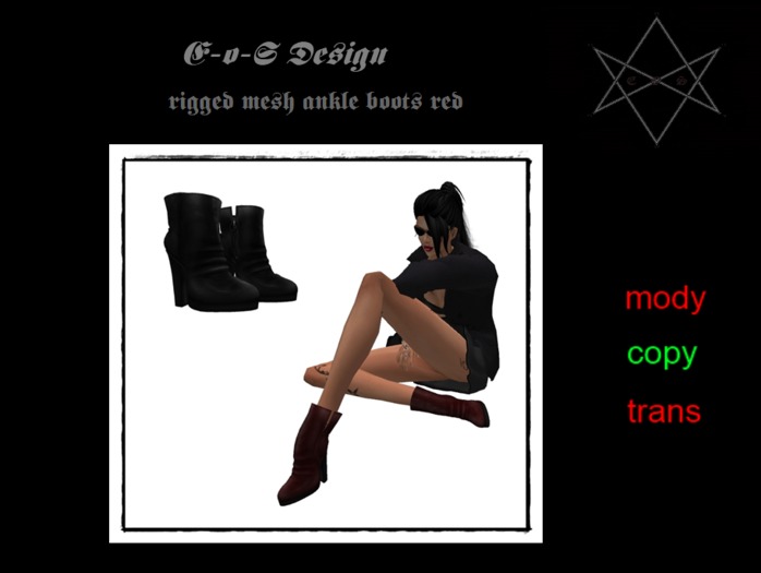 rigged mesh ankle boots dark red