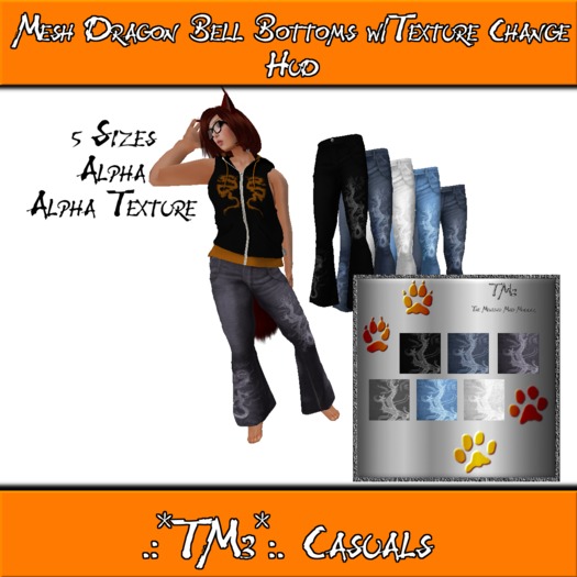 .:~*TM3*~:. Bell Bottom Dragon Jeans 