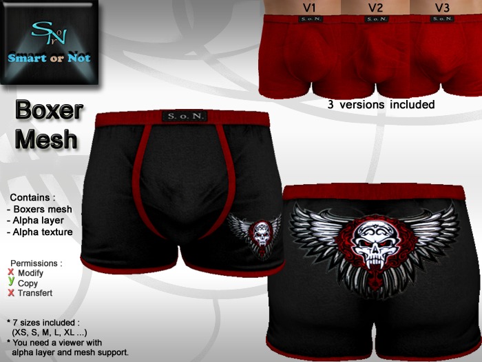 Boxer skull wings black red - MESH