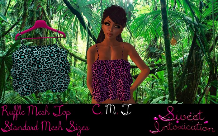 ::Sweet Intoxication:: Mesh Ruffle Top - Teal Leopard