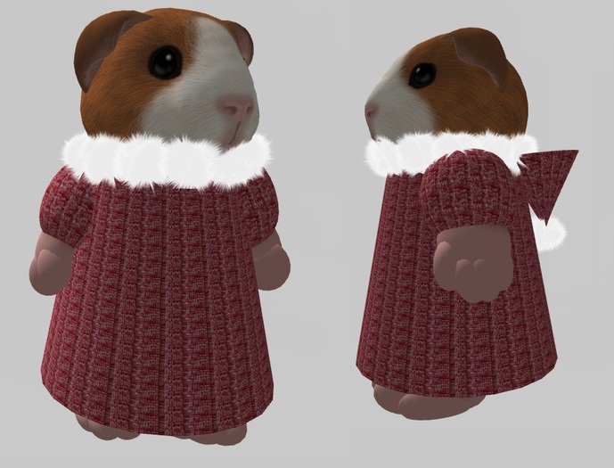 Tiny Cham Couture - Red & White Hoodie Sweater Dress W/Fur