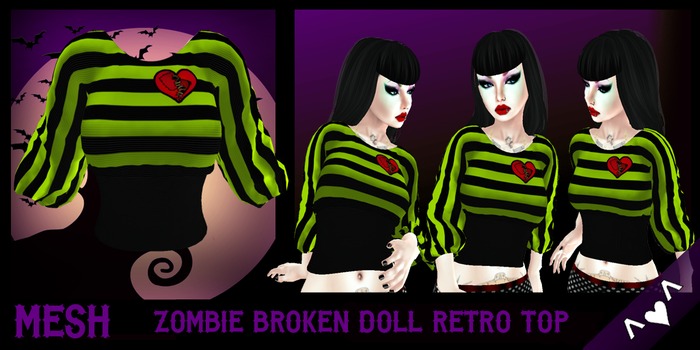 ^v^DRBC^v^Zombie Broken Doll Retro Top