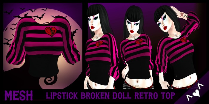 ^v^DRBC^v^Lipstick Broken Doll Retro Top