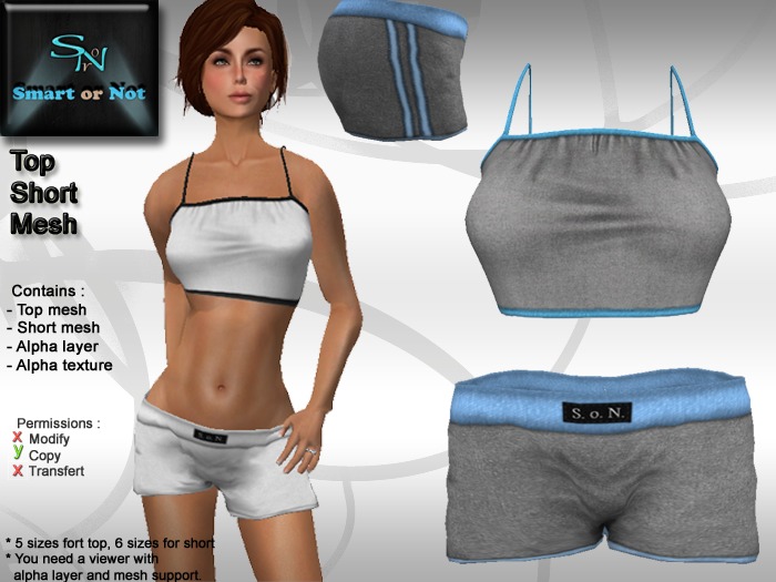 Boxer top grey blue - MESH