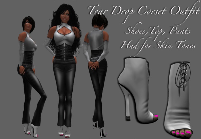 White Tear Drop Corset Set, Leather pants