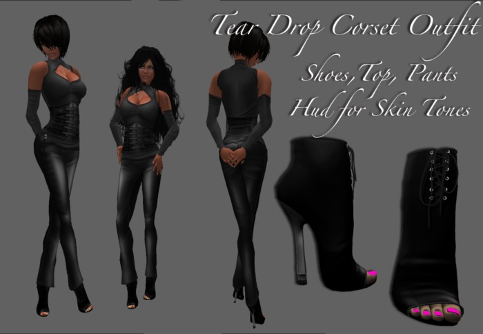 Tear Drop Black Set with high heel shoes