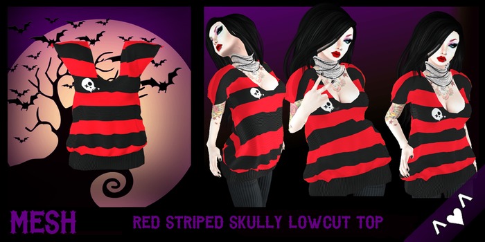 ^v^DRBC^v^Red Striped Skully Lowcut Top
