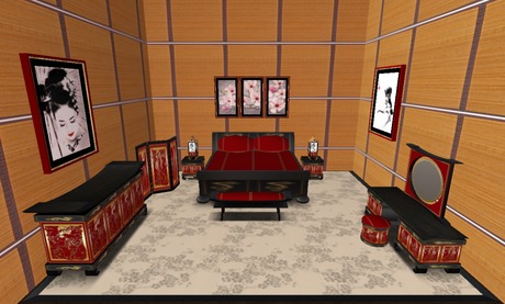 Second Life Marketplace - Asian Black Lacquer Bench-Red