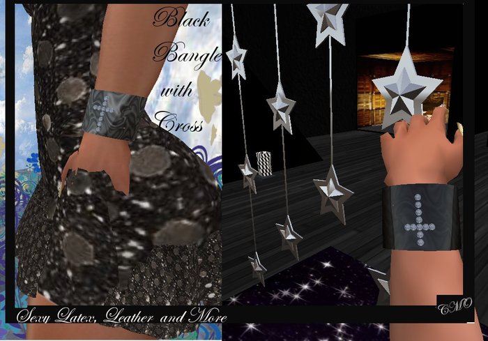 *Promo* Black Bangle Band with Diamond Cross by CMO Boxed
