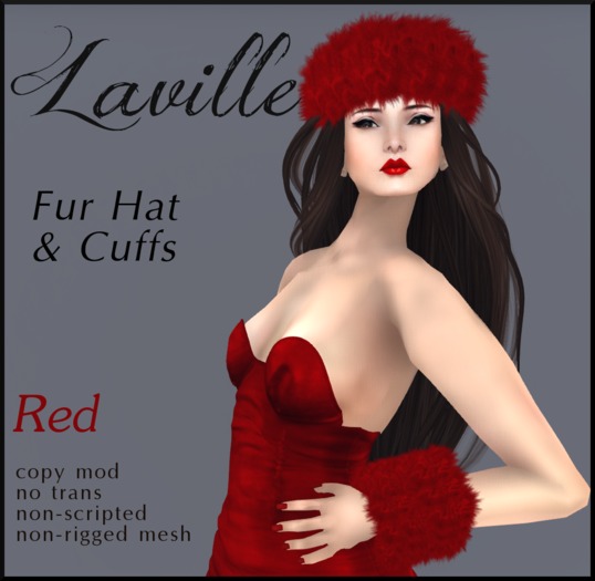 ! Laville ! Fur Hat & Cuffs RED