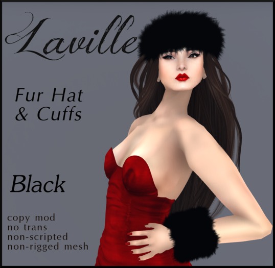! Laville ! Fur Hat & Cuffs BLACK