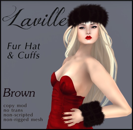 ! Laville ! Fur Hat & Cuffs BROWN