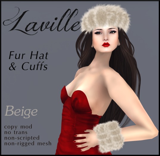 ! Laville ! Fur Hat & Cuffs BEIGE