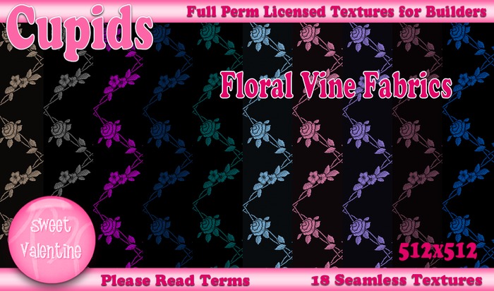 *Cupids Textures * 18 SEAMLESS FLORAL VINE FABRIC