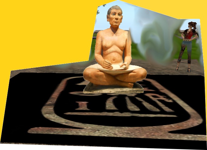  statue scribe et tapis egyptien