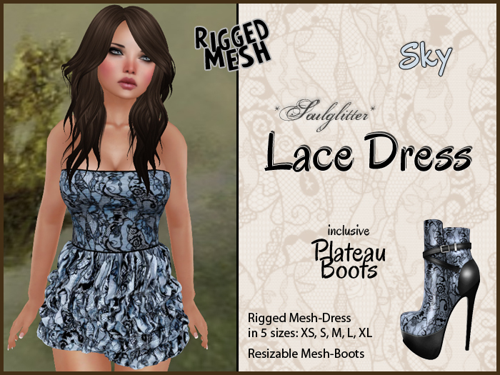 *Soulglitter* MESH Lace Outfit - Dress & Boots - Sky