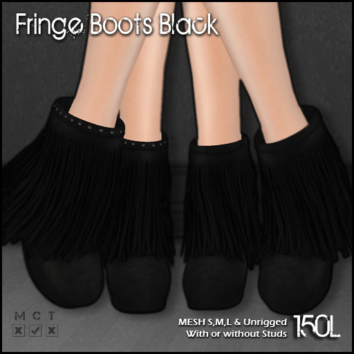 [ SAKIDE ] Fringe Boots Black