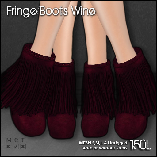 [ SAKIDE ] Fringe Boots Wine