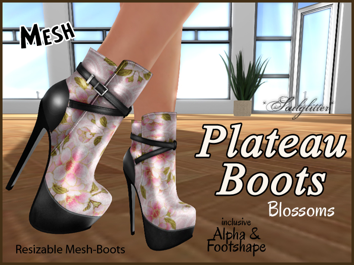 *Soulglitter* Mesh Plateau Boots - Blossoms