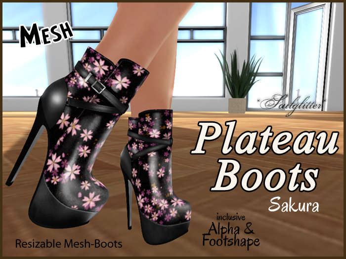 *Soulglitter* Mesh Plateau Boots - Sakura