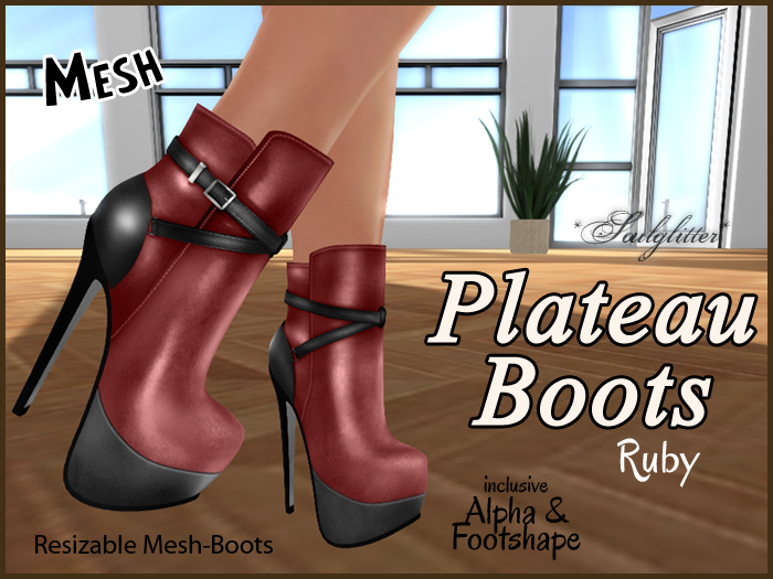 *Soulglitter* Mesh Plateau Boots - Ruby - 3 Styles !!!