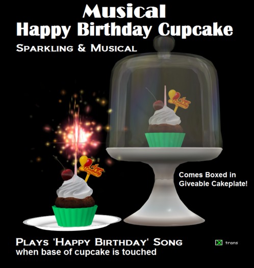Happy Birthday or Rez Day Sparkling Musical Cupcake Green (Boxed)