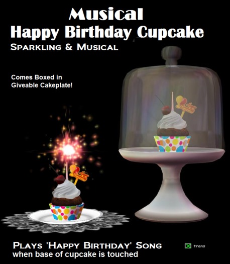 BLOWOUT SALE! Happy Birthday or Rez Day Sparkling Musical Cupcake - Multicolor Dots (Boxed)