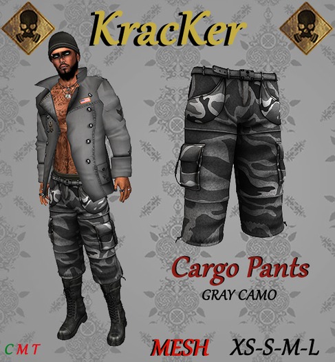 Kracker ~ Cargo Pants ~ Gray Camo