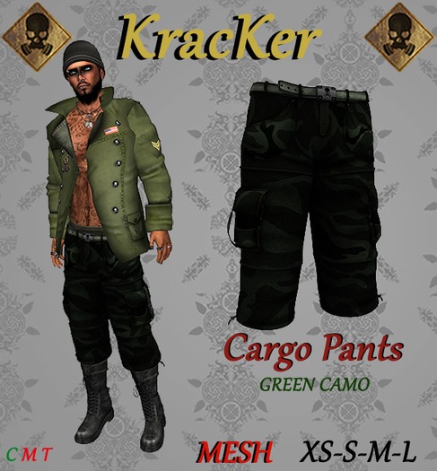 Kracker ~ Cargo Pants ~ Green Camo