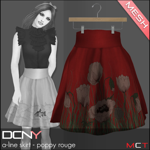 DCNY Mesh A-Line Skirt in Poppy Rouge