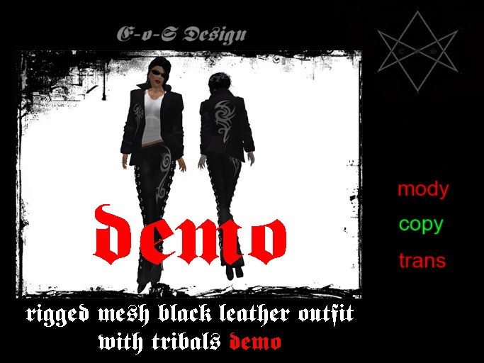rigged mesh black leather demo tribal outfit