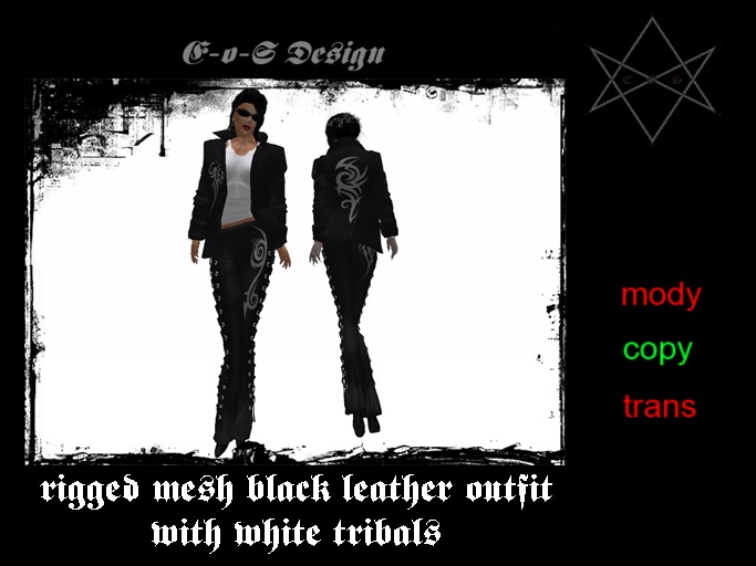 rigged mesh black leather white tribal outfit