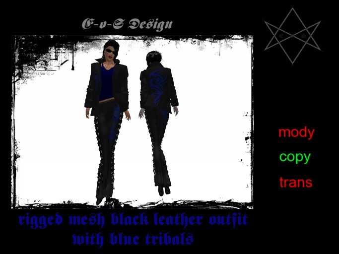 rigged mesh black leather blue tribal outfit