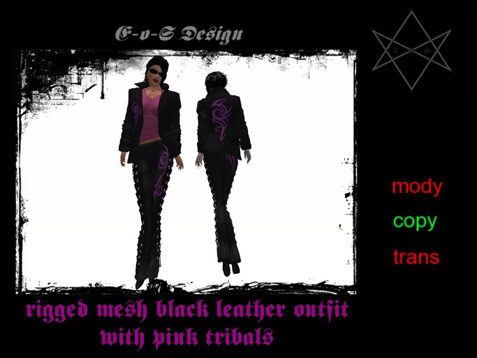 rigged mesh black leather pink tribal outfit